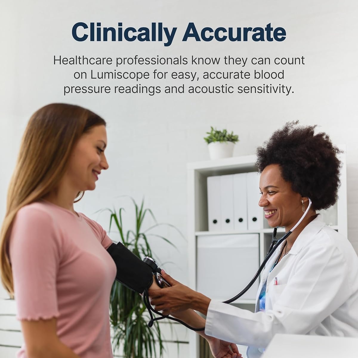 Clinician and patient blood pressure exam