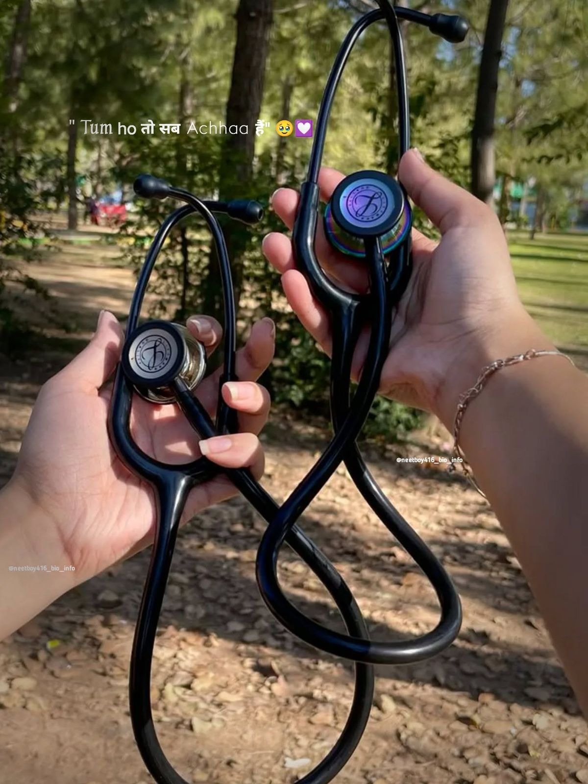 Two Littmann stethoscopes outdoors