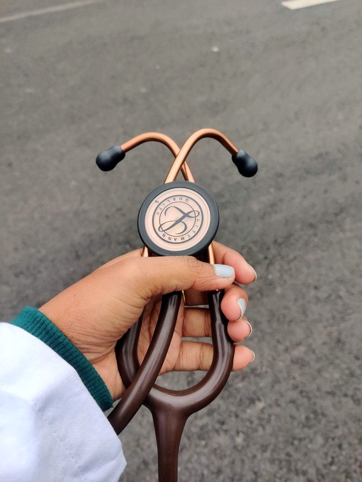 Copper Littmann close-up — specialist detail