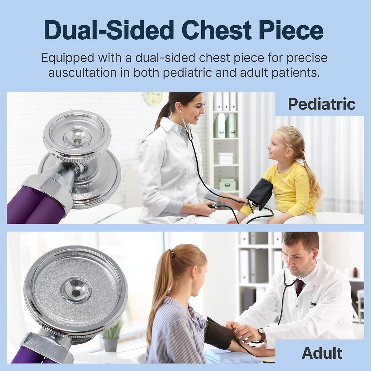 Dual-sided chest piece for adult and paediatric